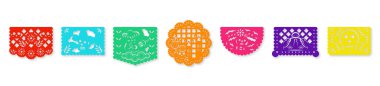 Ölü papel Picado 'nun farklı renklerde olduğu gün. Vektör illüstrasyonu