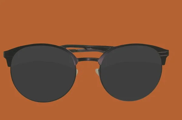 Sonnenbrillen. Schwarze Sonnenbrille, Großaufnahme. Sonnenbrille. Sonnenbrille im alten Stil. Brille mit dunklen Gläsern. Vintage-Sonnenbrille auf braunem Hintergrund. Nahaufnahme einer abgewetzten Sonnenbrille. Horizontales Bild — Stockfoto