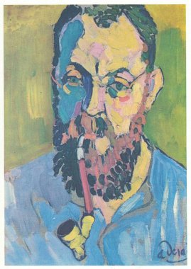 Matisse 'in Portresi, 1905. Andr Derain 'in resmi, yağlı boya, tuval. Andre Derain, 20. yüzyılın başından itibaren iki avangard hareketi olan Fauvism ve Kübizm 'in gelişimine katkılarıyla tanınır.. 