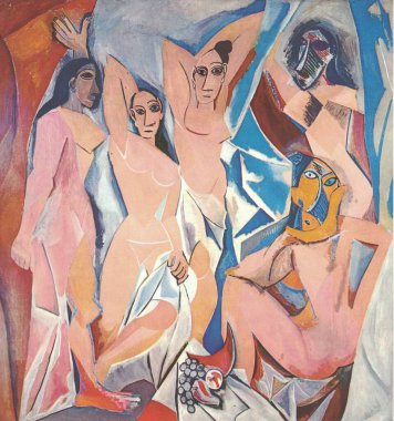 Avignon 'un Genç Kadınları, 1907. Pablo Picasso 'nun yağlı boya resmi. Pablo Ruiz Picasso (d. 25 Ekim 1881 - 8 Nisan 1973) İspanyol ressam, heykeltıraş, matbaacı, seramikçi ve tiyatro tasarımcısı.