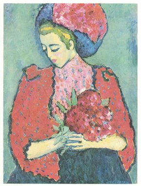 Young Girl with Peonies, 1909, oil on canvas. Painting by Alexej von Jawlensky. Jawlensky was a Russian expressionist painter active in Germany.(13 March 1864  15 March 1941), surname also spelt as Yavlensky. clipart