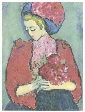 Young Girl with Peonies, 1909, oil on canvas. Painting by Alexej von Jawlensky. Jawlensky was a Russian expressionist painter active in Germany.(13 March 1864  15 March 1941), surname also spelt as Yavlensky. clipart