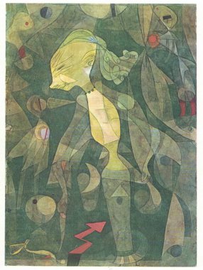 A Young Lady's Adventure, 1922, watercolor on paper. Painting by Paul Klee.  Paul Klee; (18 December 1879 -  29 June 1940) was a Swiss-born German artist. His highly individual style was influenced by movements in art that included expressionism. clipart