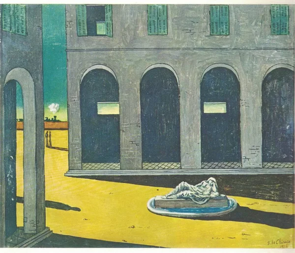 Metaphysical Painting Giorgio Chirico 1912 Oil Canvas Italian Town Square — Stock Photo, Image