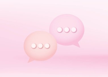 İki baloncuk konuşması ya da pembe arka planda yorum işareti. 3d