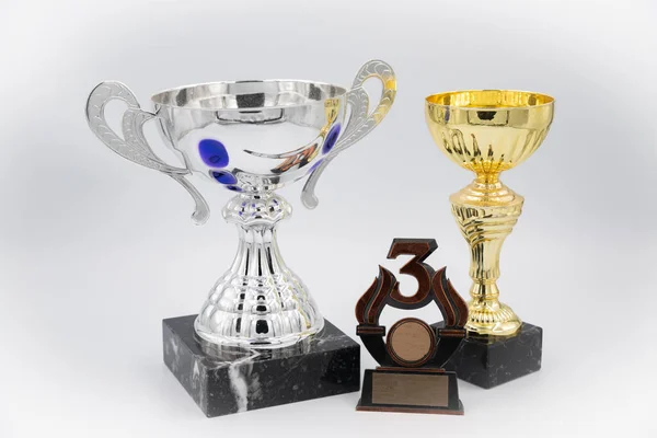 Three Different Kind Trophies Isolated White Background — Stock Photo, Image