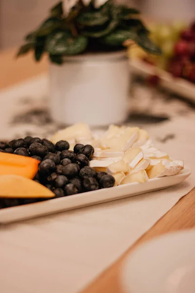 Black Olives Dinner Table White Bowl Cheese — 图库照片