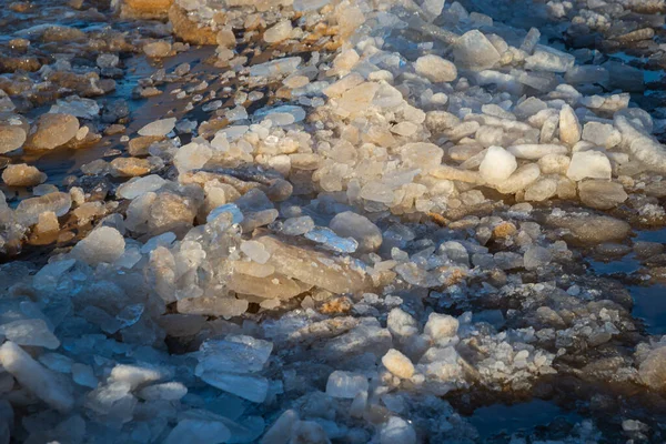 Mar Congelado Lado Praia Panorama Inverno Com Muito Gelo Neve — Fotografia de Stock