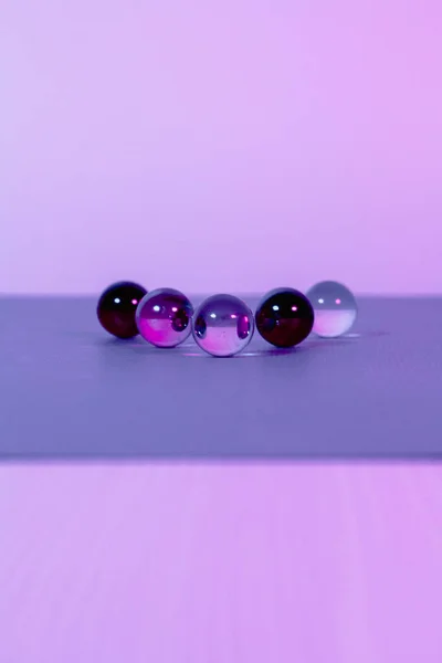 Transparent Colored Glass Balls Shape Triangle Scattered Table Close — Stock Photo, Image