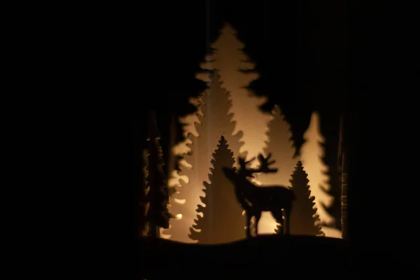 Kerstversiering Kandelaar Met Kerstboom Rendieren — Stockfoto