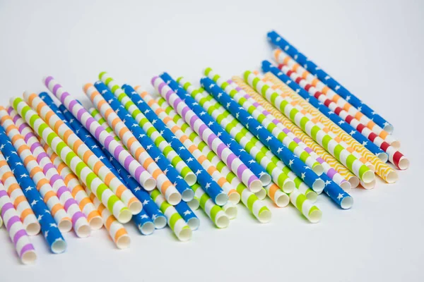 Colorful Helical Striped Paper Straws Isolated White Background Including Clipping — Stock Photo, Image