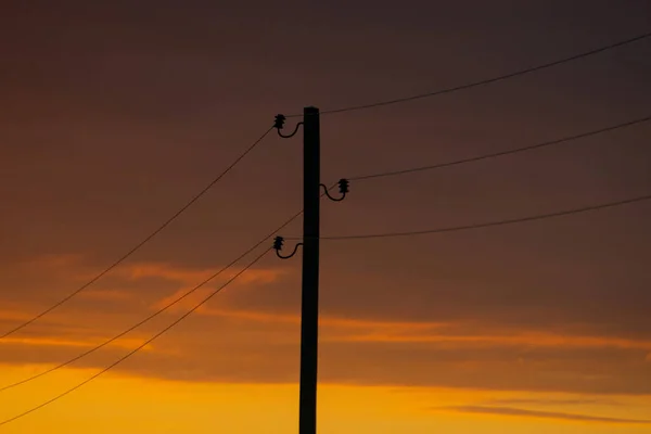 Silhouette High Electric Power Pole Copy Space — Stock Photo, Image