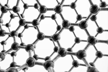 Grafen veya karbon yüzeyinin 3D yapısı, soyut nanoteknoloji altıgen geometrik form, atomik yapı, grafen moleküler yapısı