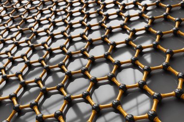 3D rendering of structure of the graphene or carbon surface, abstract nanotechnology hexagonal geometric form, atomic structure, graphene molecular structure