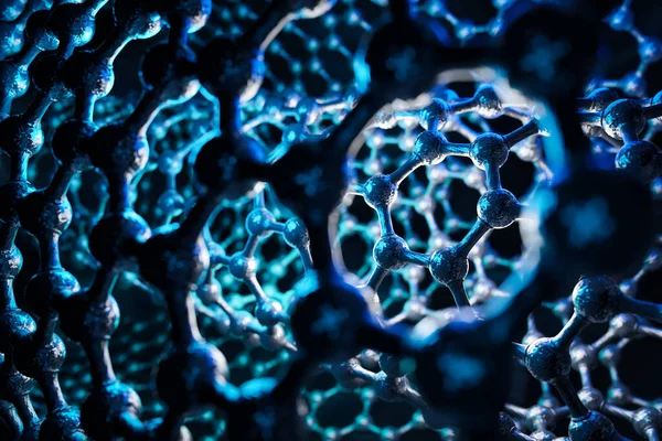 Renderowanie Struktury Nanorurek Niebieskie Tło Naukowe Koncepcja Technologii Sześciokątna Geometryczna — Zdjęcie stockowe
