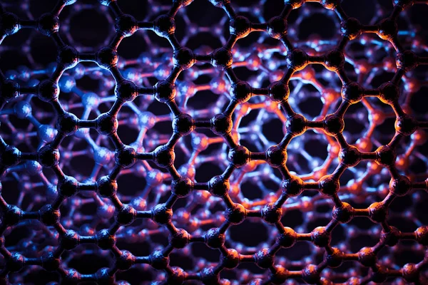 Renderowanie Struktury Nanorurek Fioletowe Tło Naukowe Koncepcja Technologii Sześciokątna Geometryczna — Zdjęcie stockowe