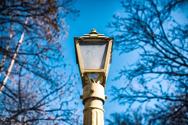 Typisch Straatlantaarnontwerp Boedapest Hongarije Wazig Blauwe Achtergrond — Stockfoto