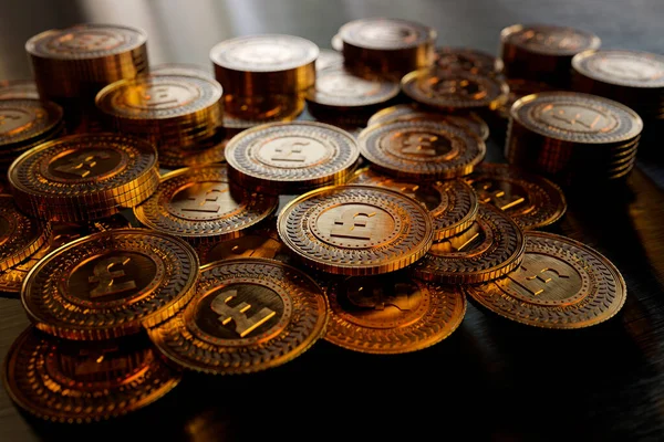 Rendering Pile Gold Pound Coins Business Concept Finance Backgound Exchange —  Fotos de Stock