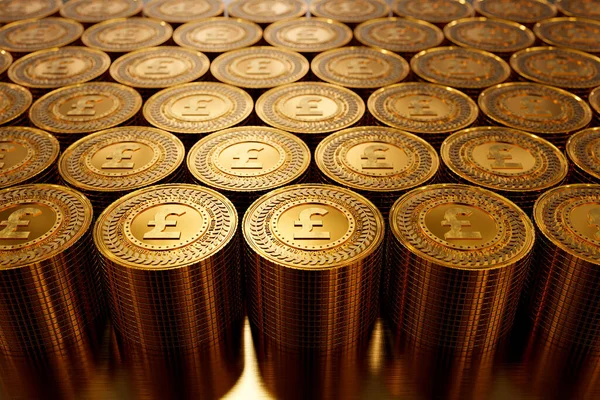 Rendering Pile Gold Pound Coins Business Concept Finance Backgound Exchange — Stok fotoğraf