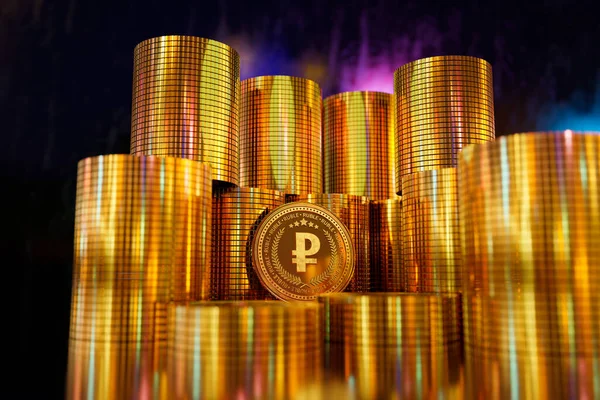 Rendering Pile Gold Ruble Coins Business Concept Finance Backgound Exchange — Foto de Stock