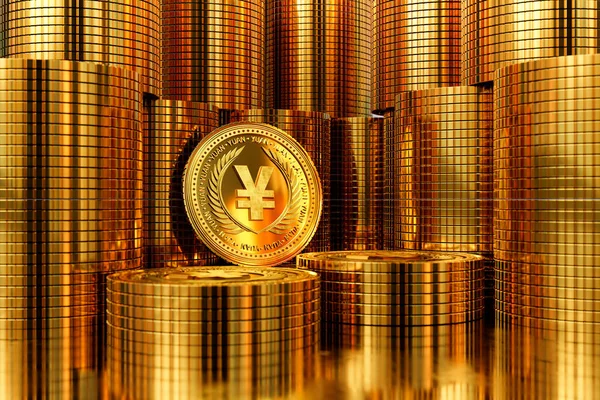Rendering Pile Gold Chinese Yuan Coins Business Concept Finance Backgound — Fotografia de Stock