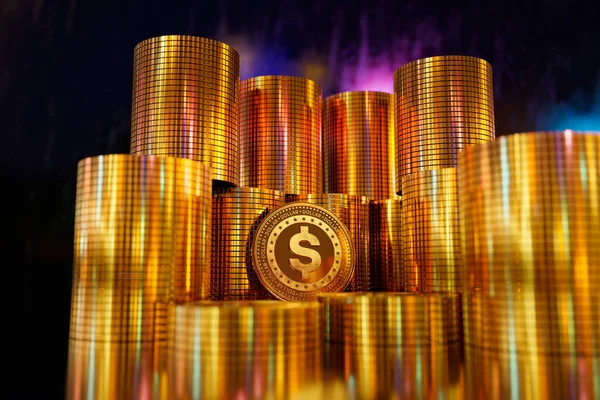 Rendering Pile Gold Dollar Coins Business Concept Finance Backgound Exchange — 스톡 사진
