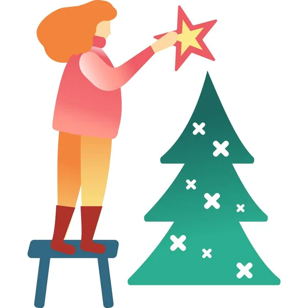 Noel ağacı vektörü düz simgesini süsleyen kadın — Stok Vektör