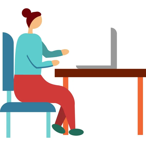 Vektorová žena na počítači v domácí kanceláři ikona — Stockový vektor