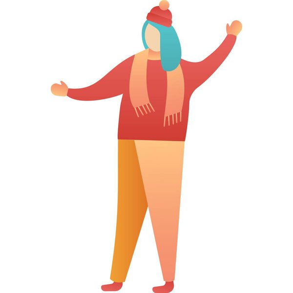 Happy woman in winter clothes vector icon on white