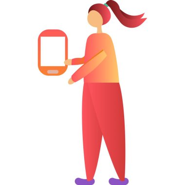 Beyaz üzerinde akıllı telefon vektör simgesi olan kadın