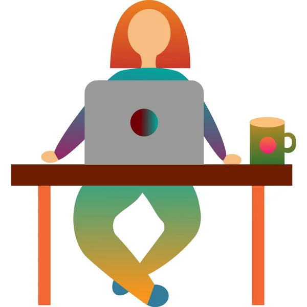 Женщина работает на ноутбуке вектор значок на белом — стоковый вектор