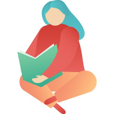 Beyaz üzerine izole edilmiş kitap simgesi okuyan vektör kadın