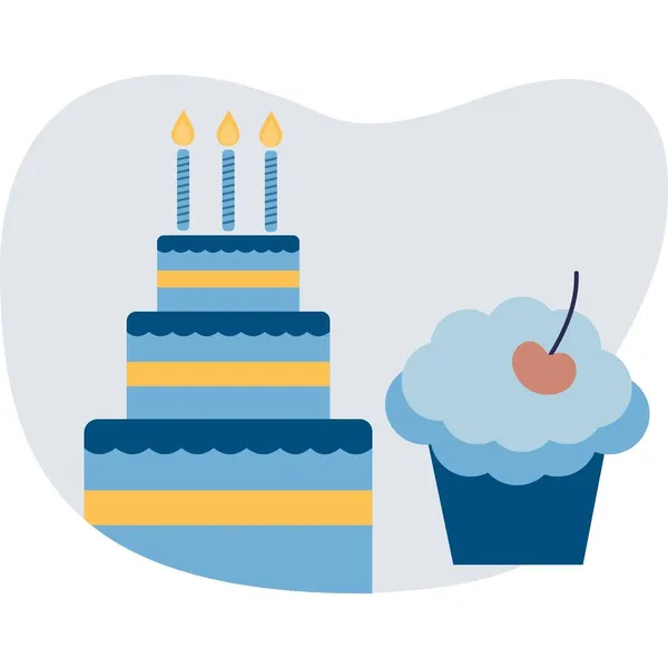 Gâteau d'anniversaire vectoriel avec bougie et icône de muffin — Image vectorielle