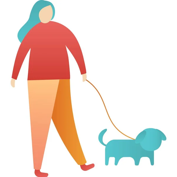Vector mulher andando ícone cão isolado no branco —  Vetores de Stock