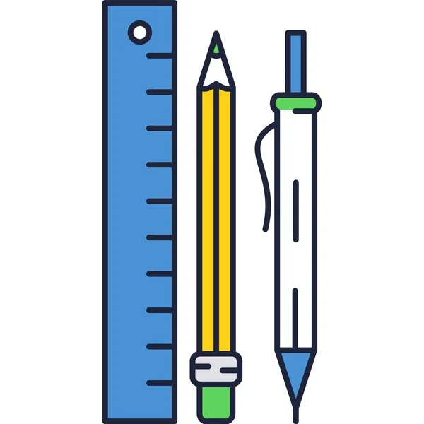 Kalem, kalem ve cetvel vektör simgesi izole edildi — Stok Vektör
