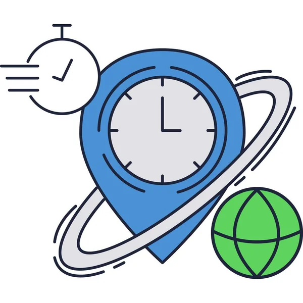 ( 영어 ) Global time icon vector Earth and clock — 스톡 벡터