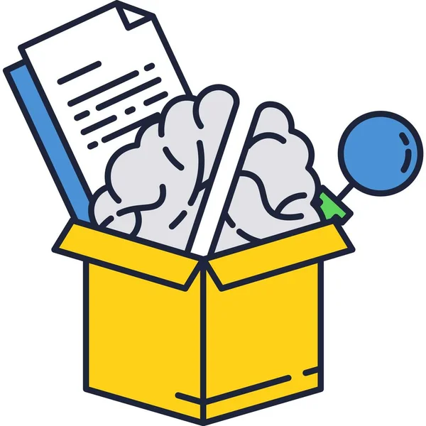 Brain in box with magnifier, document icon vector — Stock Vector