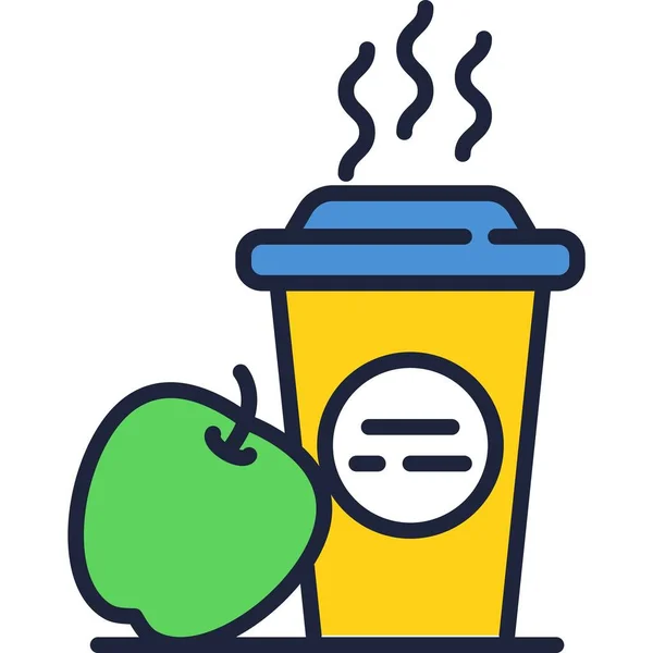 Taza de café y manzana vector almuerzo descanso icono — Vector de stock