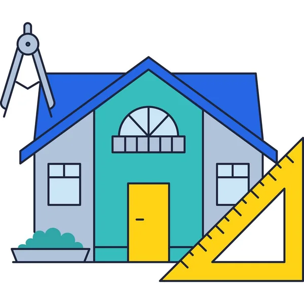 Construcción de la casa y medir icono de vector de herramienta — Vector de stock