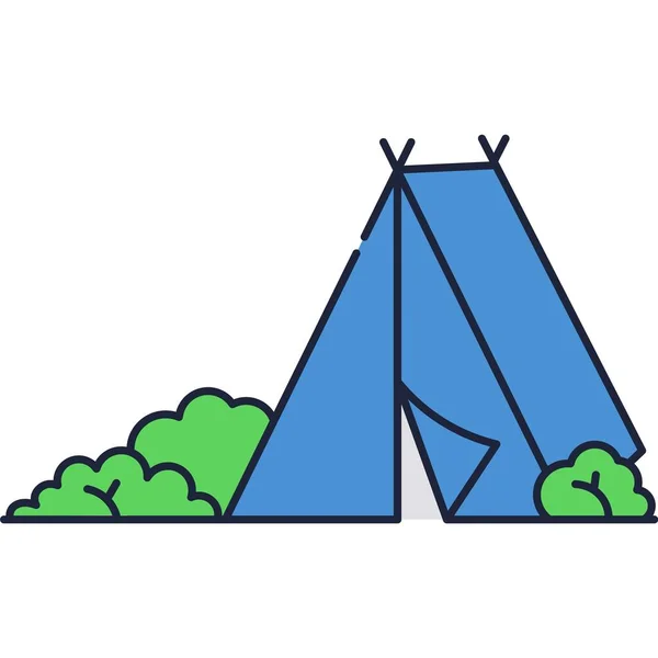 Tenda de acampamento no ícone da floresta vetor de linha de acampamento — Vetor de Stock