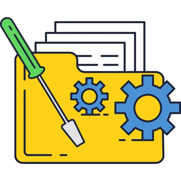 Data folder with gear and screwdriver vector icon — Stock vektor