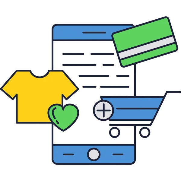 Online shopping via mobile phone icon vector — Vetor de Stock