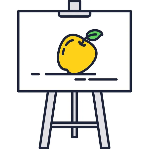 Canvas icoon art paint ezel met appel op statief — Stockvector