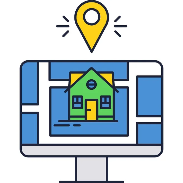 Icône de localisation de magasin carte numérique avec broche — Image vectorielle