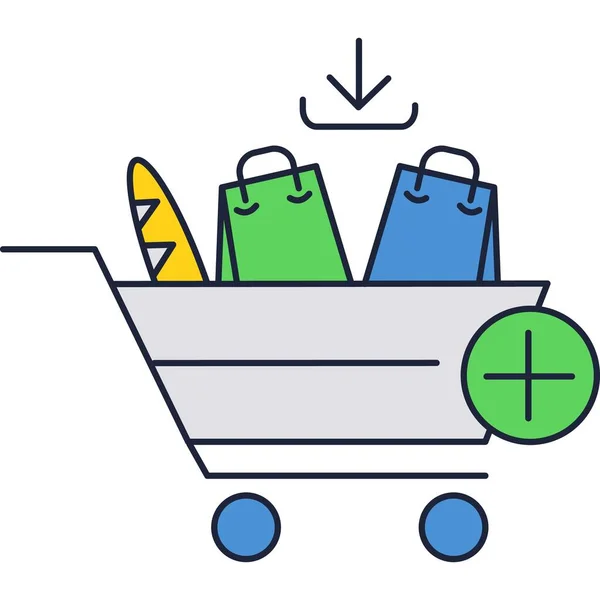 Nákupní košík ikona potraviny nákup plochý vektor — Stockový vektor