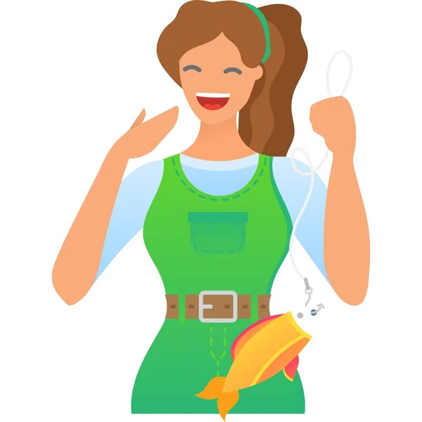 Femme pêcheur icône vectorielle de personnage sur blanc — Image vectorielle