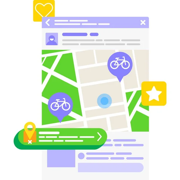 Application GPS sur icône mobile trouver vélo vecteur — Image vectorielle