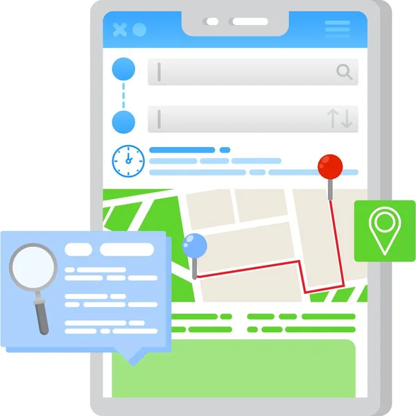 Mobil GPS app ikon megtalálja a legrövidebb útvonal vektor — Stock Vector