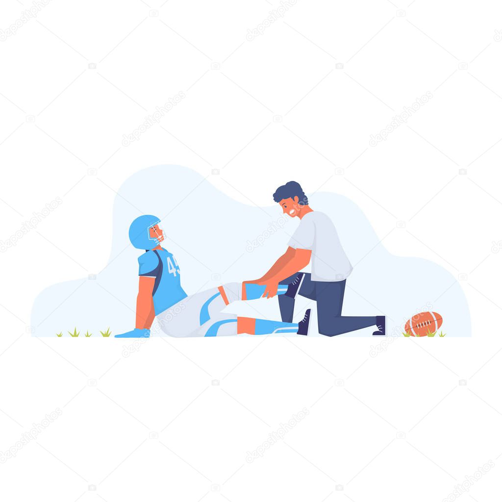 flat illustration Fatal accident american football. doctor on the field american football. vector