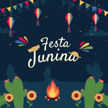 Festa Junina illüstrasyon - geleneksel Brezilya Haziran festival partisi. Vektör çizim